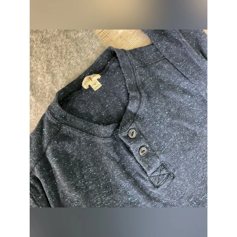 J. Crew Men's Navy Heathered Henley Knit Sweater 100% Cotton Size M